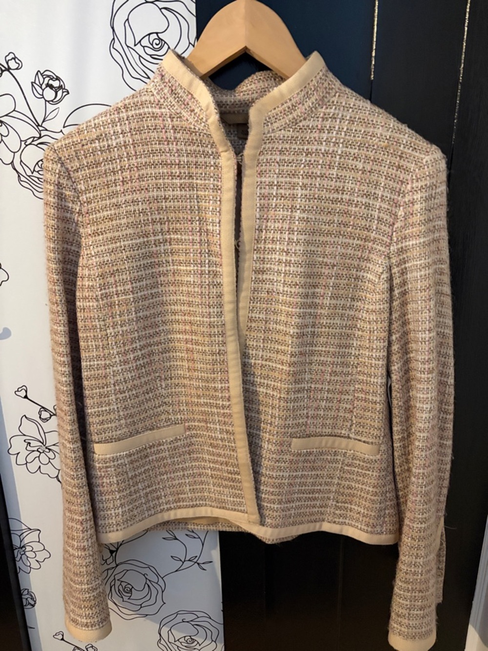H&M Cream Multicolor Tweed Collarless Blazer
